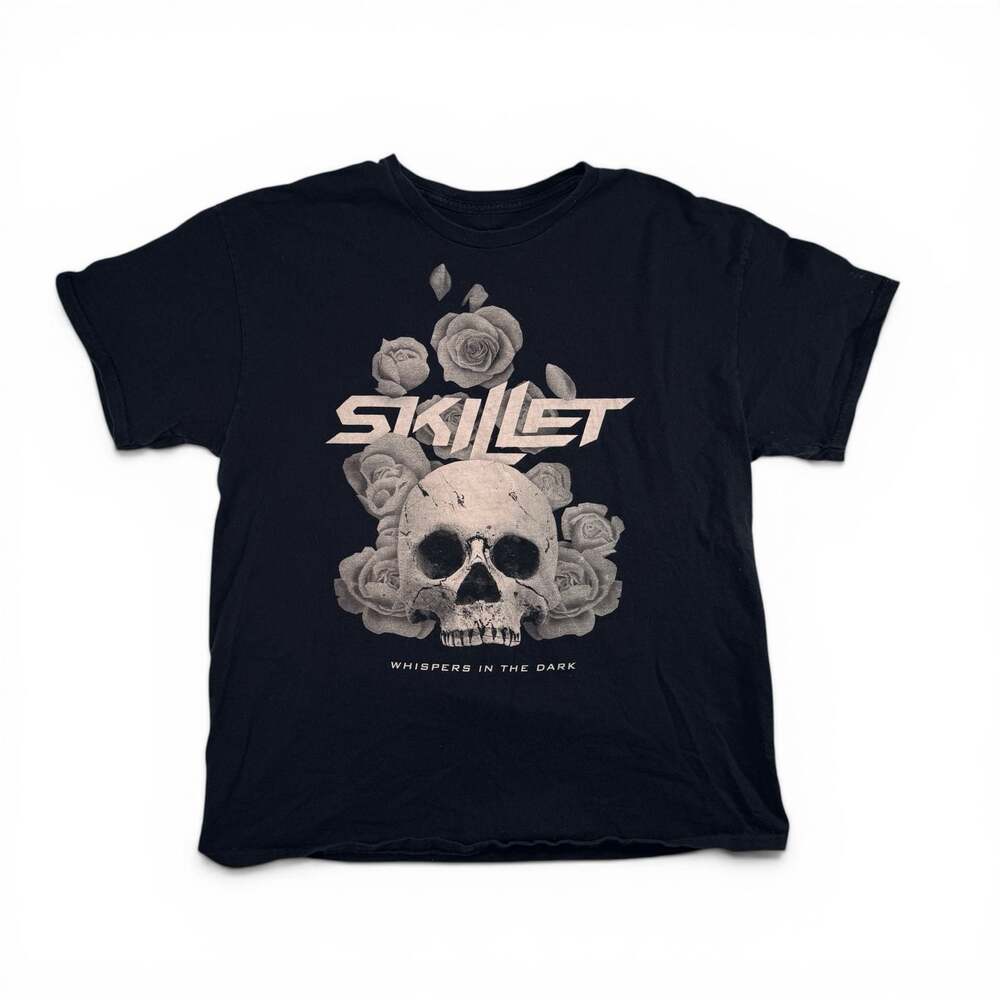Skillet Whispers in the Dark Skull and Roses Graphic Band T-Shirt Size L